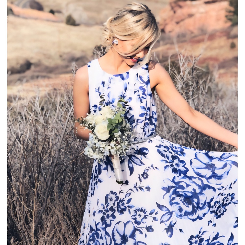 Eliza J Blue and White‎ Sleevless Lined Fit and Flare Party Dress Size 12